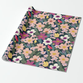 Liebliche bunte Blume und Vögel Umschlagpapier Geschenkpapier