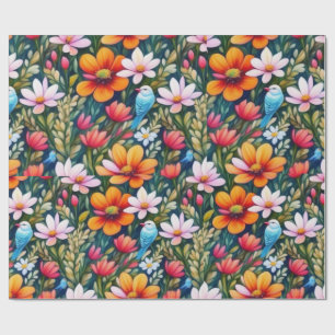 Liebliche bunte Blume und Vögel Umschlagpapier Geschenkpapier