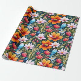Liebliche bunte Blume und Vögel Umschlagpapier Geschenkpapier