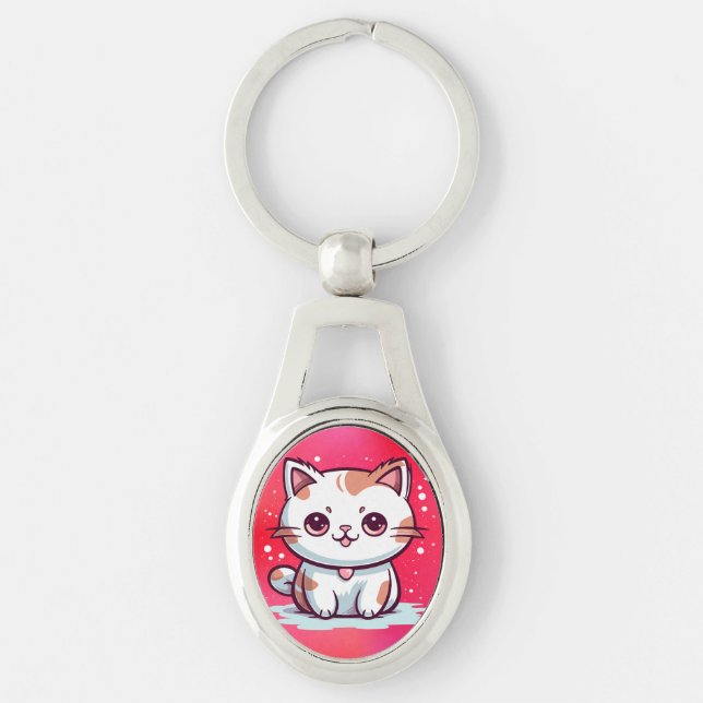 Liebliche Cat Kawaii Style Clipart-47758 Schlüsselanhänger (Vorderseite)