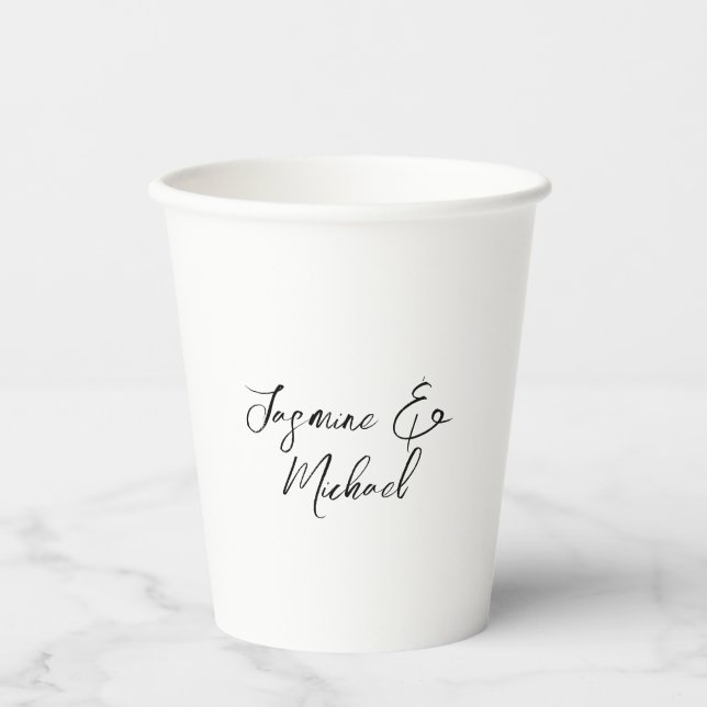 Liebliche Chic Calligraphy Names Hochzeiten Pappbecher (Vorderseite)