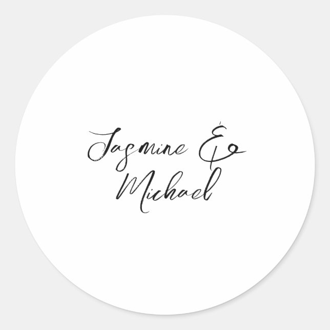 Liebliche Chic Calligraphy Names Hochzeiten Runder Aufkleber (Vorderseite)