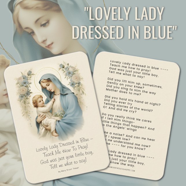 Liebliche Dame in blauem Gedicht Maria und Jesus v Visitenkarte (A beautiful  testament to enduring devotion, illustrating tender moments with Mary and Infant Jesus.)