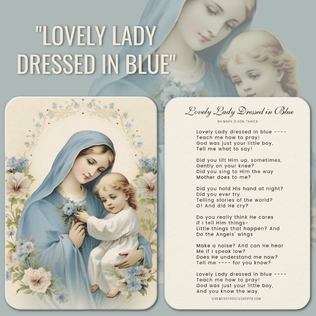 Liebliche Dame in blauem Gedicht Maria und Jesus v Visitenkarte (Lovely Lady Dressed in Blue written by Mary Dixon Thayer)