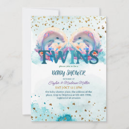 Liebliche Dolphin Niedlich Baby Twins Dusche Einladung