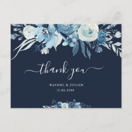 Liebliche Drehbuch blauen Blumen Hochzeit danke Postkarte