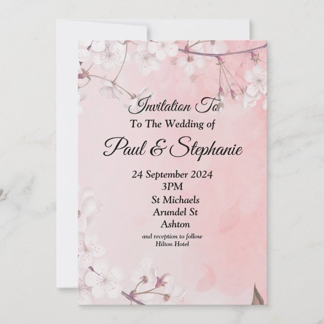 Liebliche Einladung zur Hochzeit, rosa und weiß (Vorderseite)