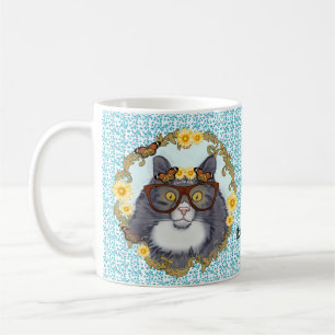 Liebliche Floatkatze mit Brille individuelle Name  Kaffeetasse