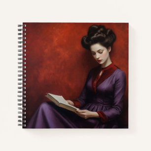 Liebliche Frau lesen Notizbuch