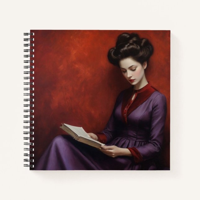 Liebliche Frau lesen Notizbuch (Vorderseite)