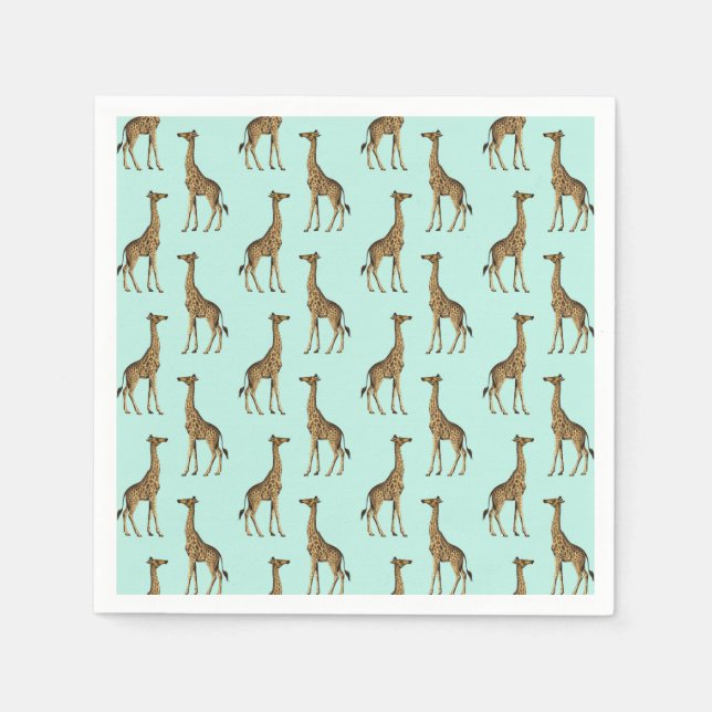 Liebliche Giraffe Printminze und Gold Serviette (Vorderseite)