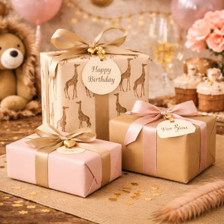Liebliche Giraffen Rosa und Braun  Geschenkpapier Set