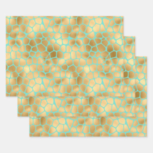 Liebliche Giraffenplätze Golden und Aquamarin Geschenkpapier Set