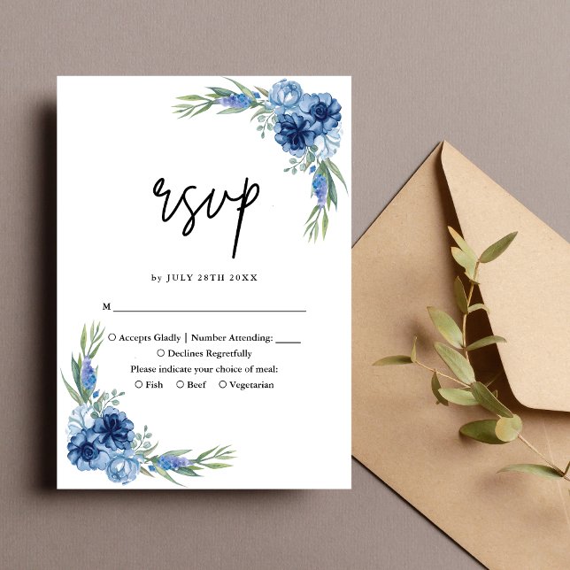 Liebliche Hochzeit mit Blauer Flora RSVP Karte (Von Creator hochgeladen)