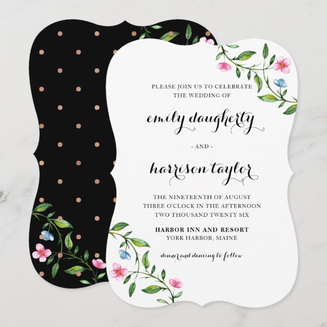 Liebliche Hochzeit mit Flora und Dots Einladung (Vorne/Hinten)