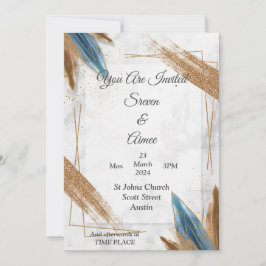 Liebliche Hochzeitseinladung, Gold, Blau, Weiß Einladung