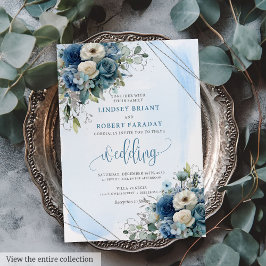 Liebliche Hochzeitsfeier in blauem Silber Einladung