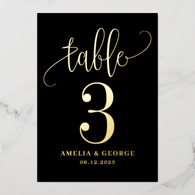 Liebliche Kalligraphie REAL FOIL Tischnummer Card (Vorderseite)
