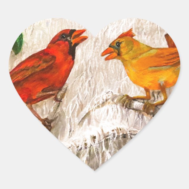 Liebliche Kardinäle. Gesang der Liebe Herz-Aufkleber (Vorderseite)