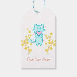 Liebliche Katze mit gelben Blumen Geschenkartikel Geschenkanhänger