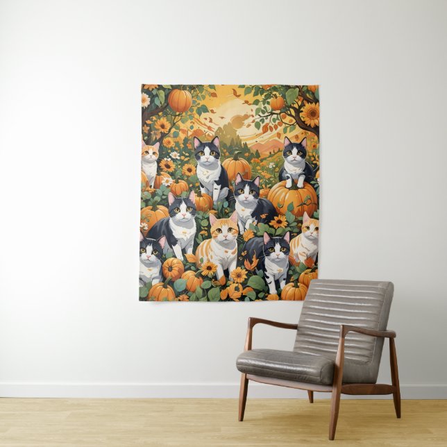 Liebliche Katzen und Kürbis in die Herbstsaison Wandteppich (Beispiel)