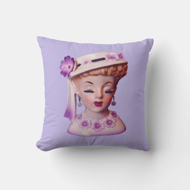 Liebliche Lady Head Vase Purple Flowers Puppe aus  Kissen (Vorderseite)