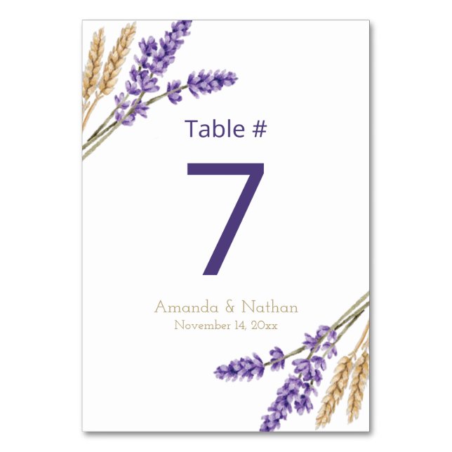 Liebliche Lavender & Wheat Wedding Tischnummer (Vorderseite)