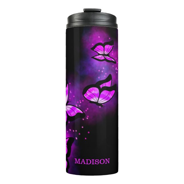 Liebliche Lila Schmetterlinge Thermosbecher (Vorderseite)