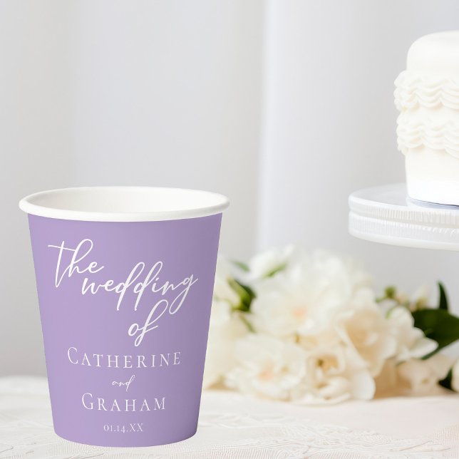 Liebliche Lilac-Hochzeit mit Lila weißer Typografi Pappbecher (Von Creator hochgeladen)