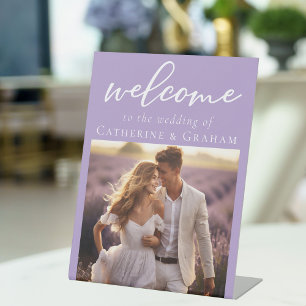 Liebliche Lilac Lila Paar Foto Hochzeit Willkommen Sockelschild