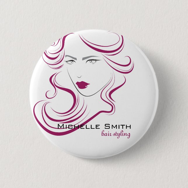 Liebliche Mädchen Ikone lila Haarstyling Branding Button (Vorderseite)