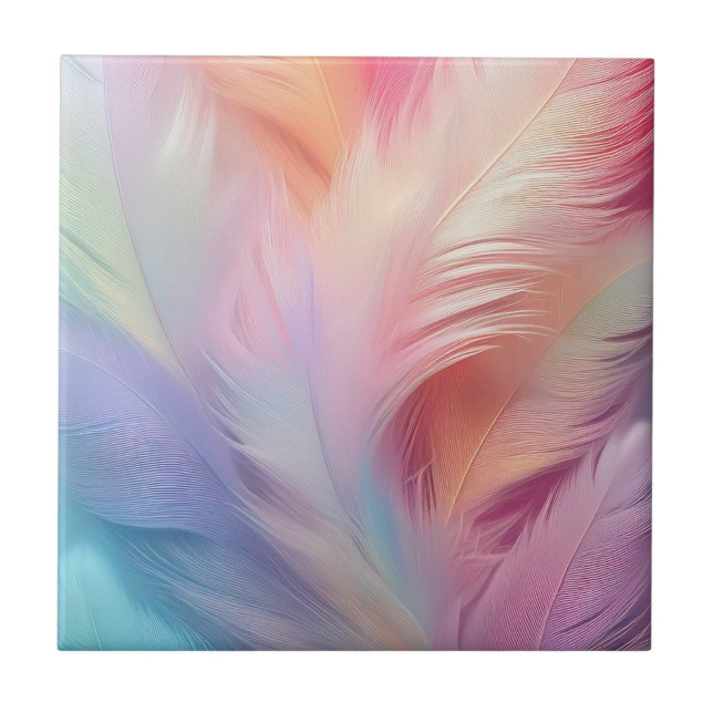 Liebliche Pastel Feathers Fliese (Vorderseite)
