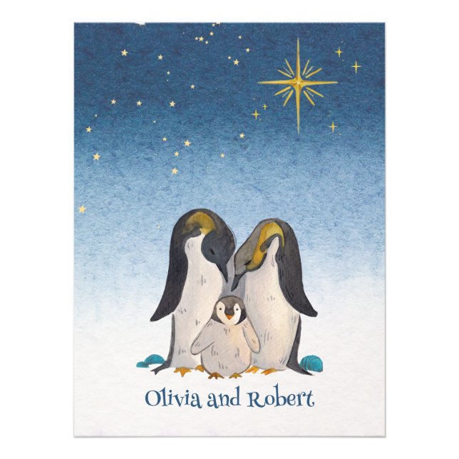 Liebliche Penguin-Familie Wasserfarbe Fotodruck (Vorne)