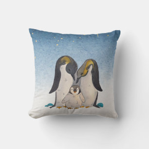 Liebliche Penguin-Familie Wasserfarbe Kissen