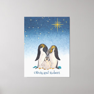 Liebliche Penguin-Familie Wasserfarbe Leinwanddruck