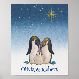 Liebliche Penguin-Familie Wasserfarbe Poster