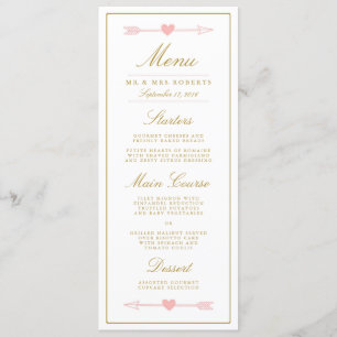 Liebliche Pfeile für Hochzeitsessen / Blush & Gold Menükarte