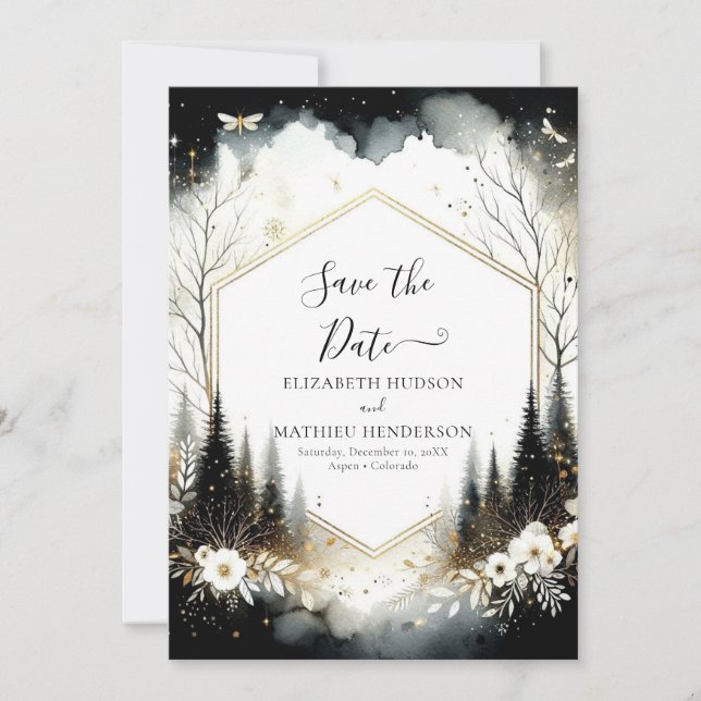Liebliche Printable Bezaubernde Waldhochzeit Save The Date (Vorderseite)