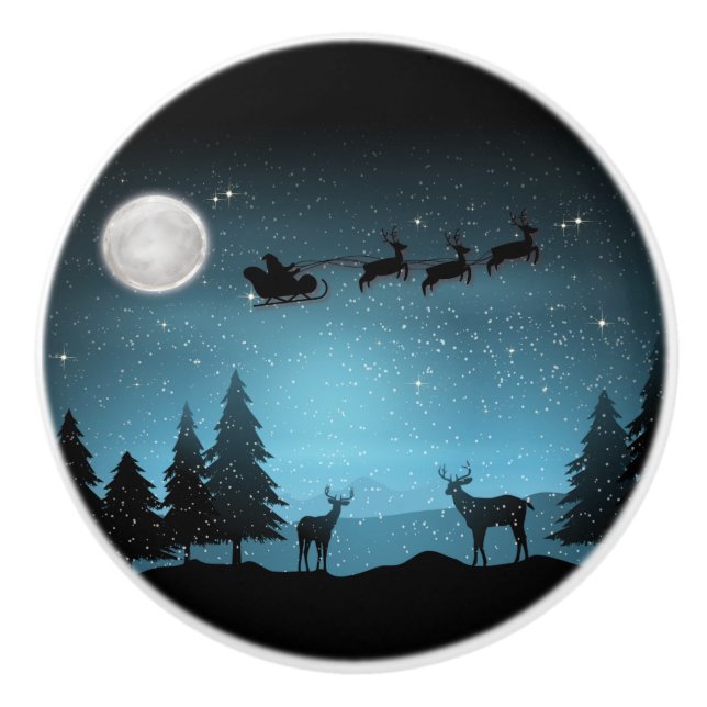 Liebliche Reindeer At Night Keramikknauf (Vorderseite)
