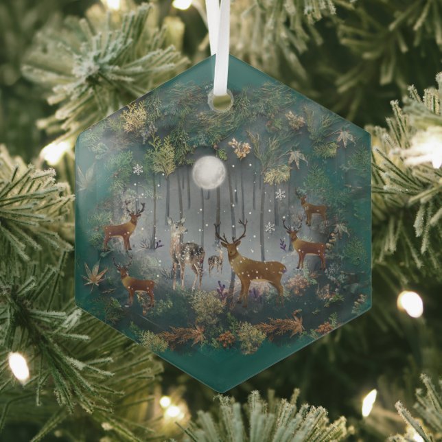 Liebliche Reindeer At Night Ornament Aus Glas (Insitu)