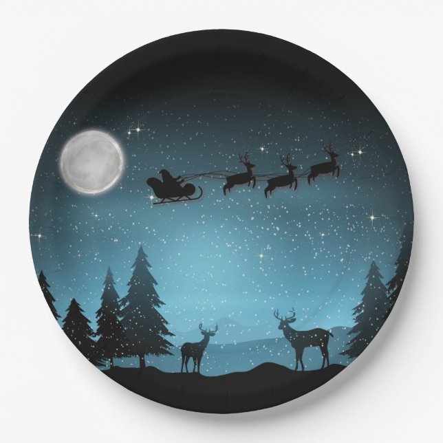 Liebliche Reindeer At Night Pappteller (Vorderseite)