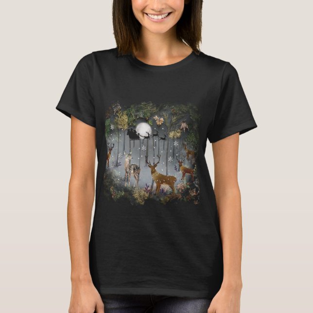 Liebliche Reindeer At Night T-Shirt (Vorderseite)