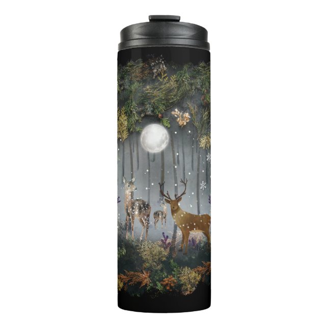 Liebliche Reindeer At Night Thermosbecher (Vorderseite)