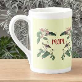 Liebliche Rosa Buds und Vogel auf Zweigen für Mama Prozellantasse