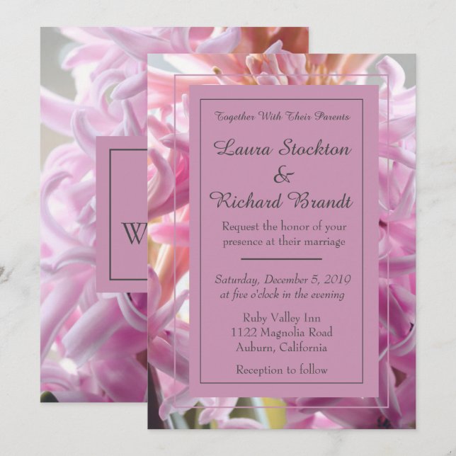 Liebliche rosa Hyacinth Wedding Einladung (Vorne/Hinten)