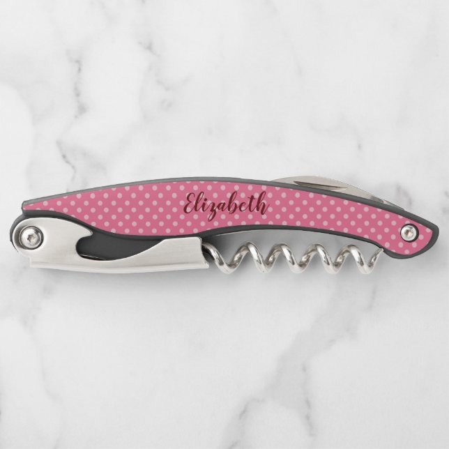 Liebliche rosa Polka-Punkte Kellnermesser (Vorderseite)
