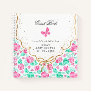 Liebliche rosa Rosenblume goldene Schleife Baby-Ei Notizbuch