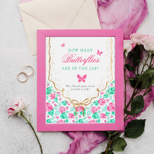 Liebliche rosa Rosenblume goldene Schleife Baby-Pa Poster