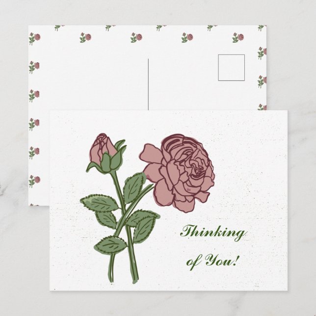 Liebliche Rose Blumenmuster Denken Sie an Sie! Postkarte (Vorne/Hinten)