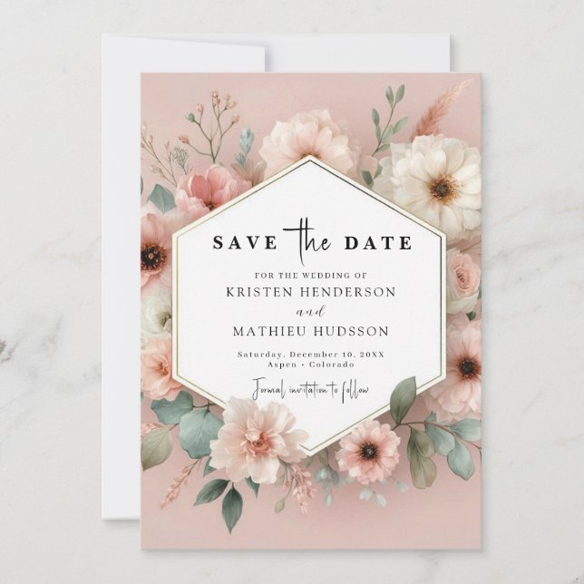 Liebliche Rustikale Rosa Blumenzehen Save The Date (Vorderseite)